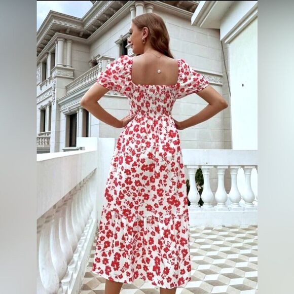 ZARA Floral Print Puff Sleeve Summer Midi Dress - Picture 10 of 14